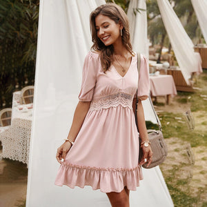 Lace Cutout Ruffled Summer Dress