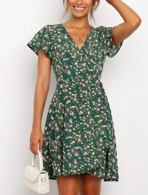 V-Neck Floral Print Summer Casual Mini Beach Dress – Victoria Ronaldo V-Neck Floral Print Summer Casual Mini Beach Dress – Victoria Ronaldo