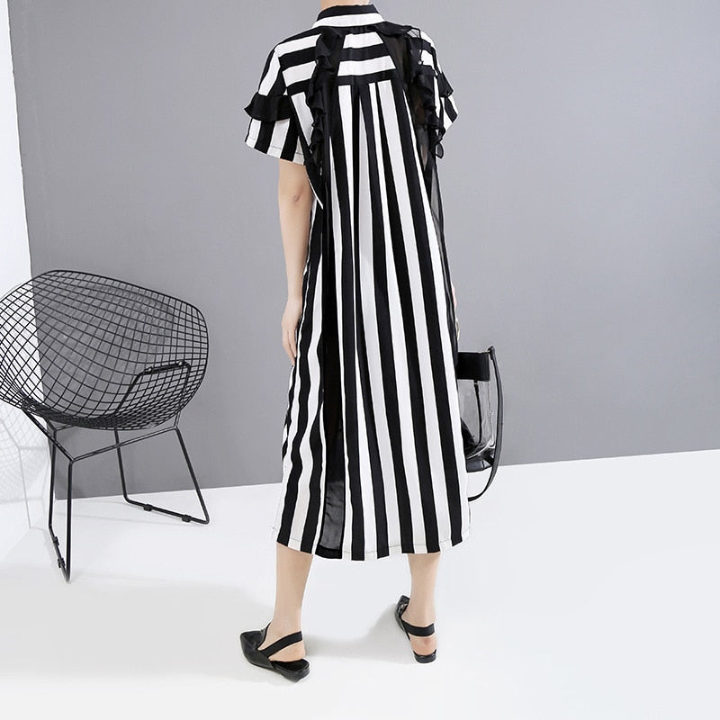Black Striped Midi Shirt Dress
