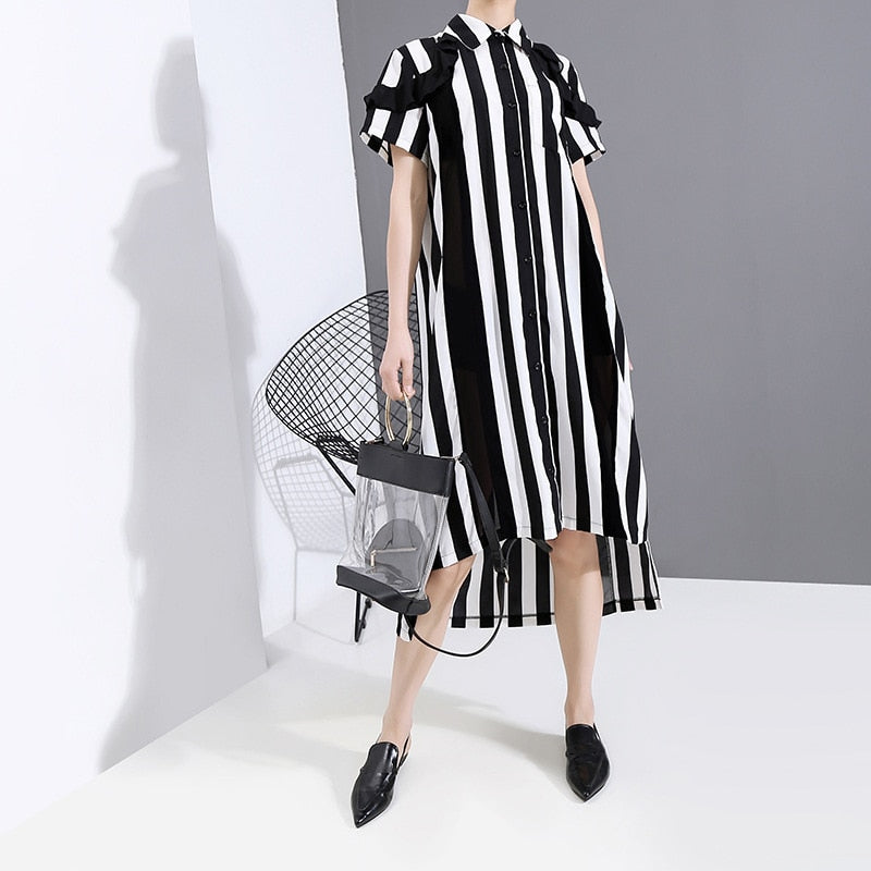 Black Striped Midi Shirt Dress