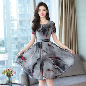 Elegant Gray Printed Chiffon Dress