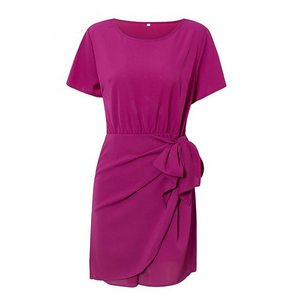 Elegant Chic Short Sleeve Wrap Bow Dress