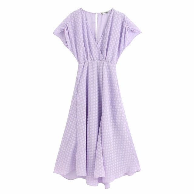 Summer Lilac Polka Dot Midi Dress