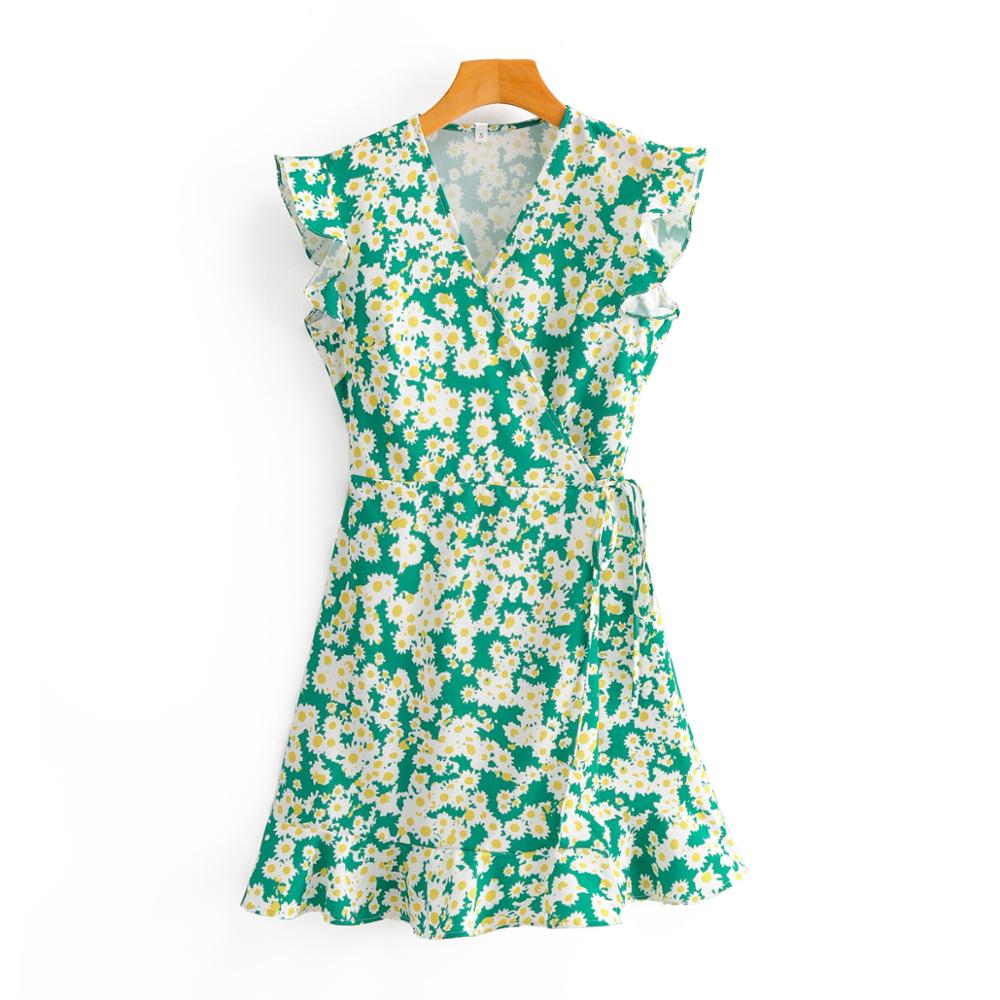Sweet V-Neck Sunflower Print Mini Wrap Dress Victoria Ronaldo Sweet V-Neck Sunflower Print Mini Wrap Dress Victoria Ronaldo
