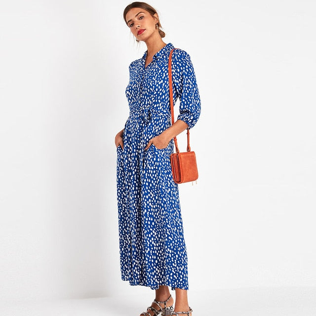 Vintage Boho Floral Print Maxi Dress with 3/4 sleeves