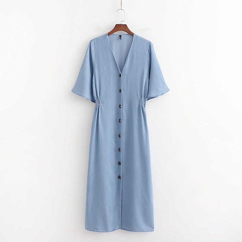 Vintage Denim Short Sleeve Dress