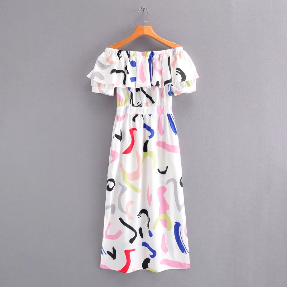 Off Shoulder Graffiti Print Dress