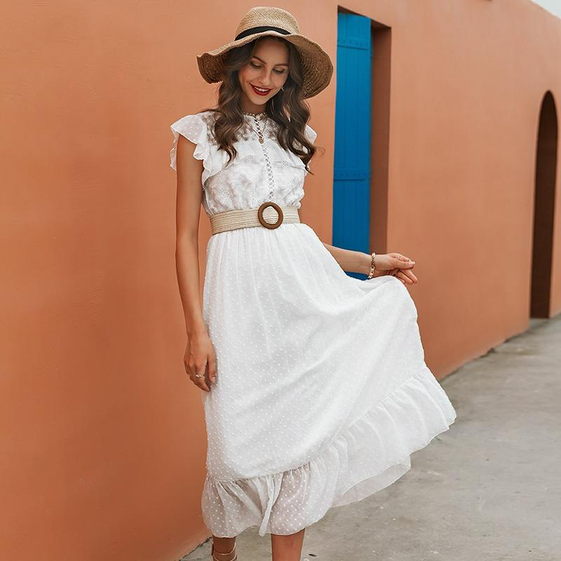 White Lace Midi Summer Dress