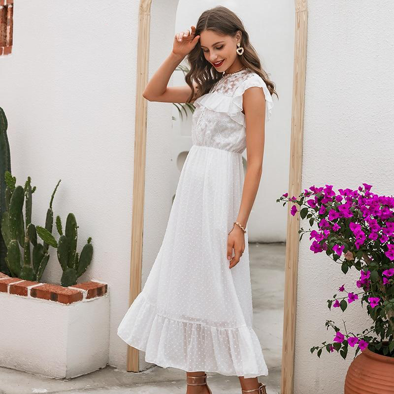 White Lace Midi Summer Dress