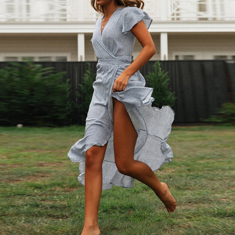 Bohemian Floral Print Ruffle Wrap Dress – Victoria Ronaldo Bohemian Floral Print Ruffle Wrap Dress – Victoria Ronaldo