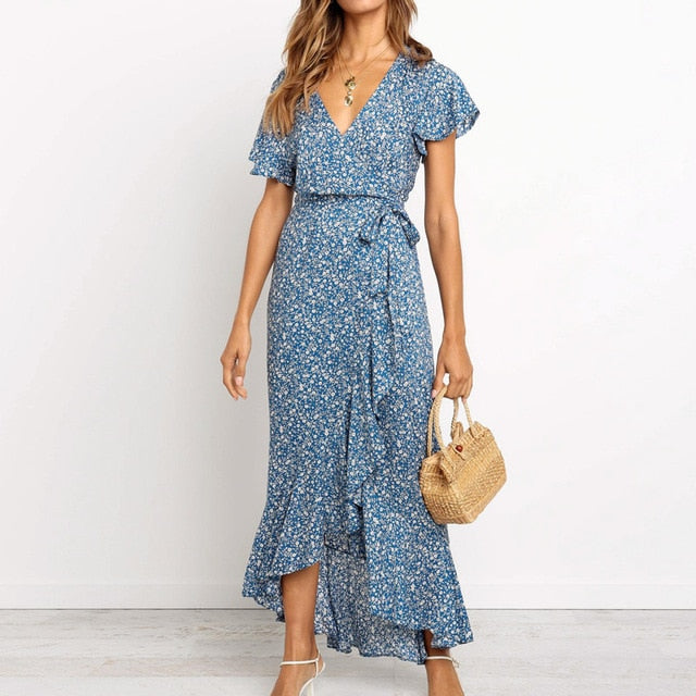 Casual Boho Floral Print Beach Wrap Dress – Victoria Ronaldo