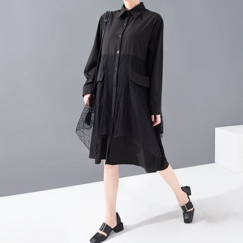 Black Mesh Oversize Shirtdress