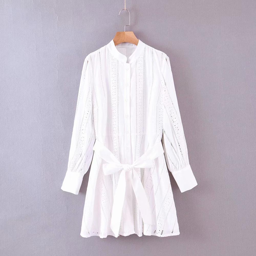 Embroidery Lace Patchwork White Shirtdress