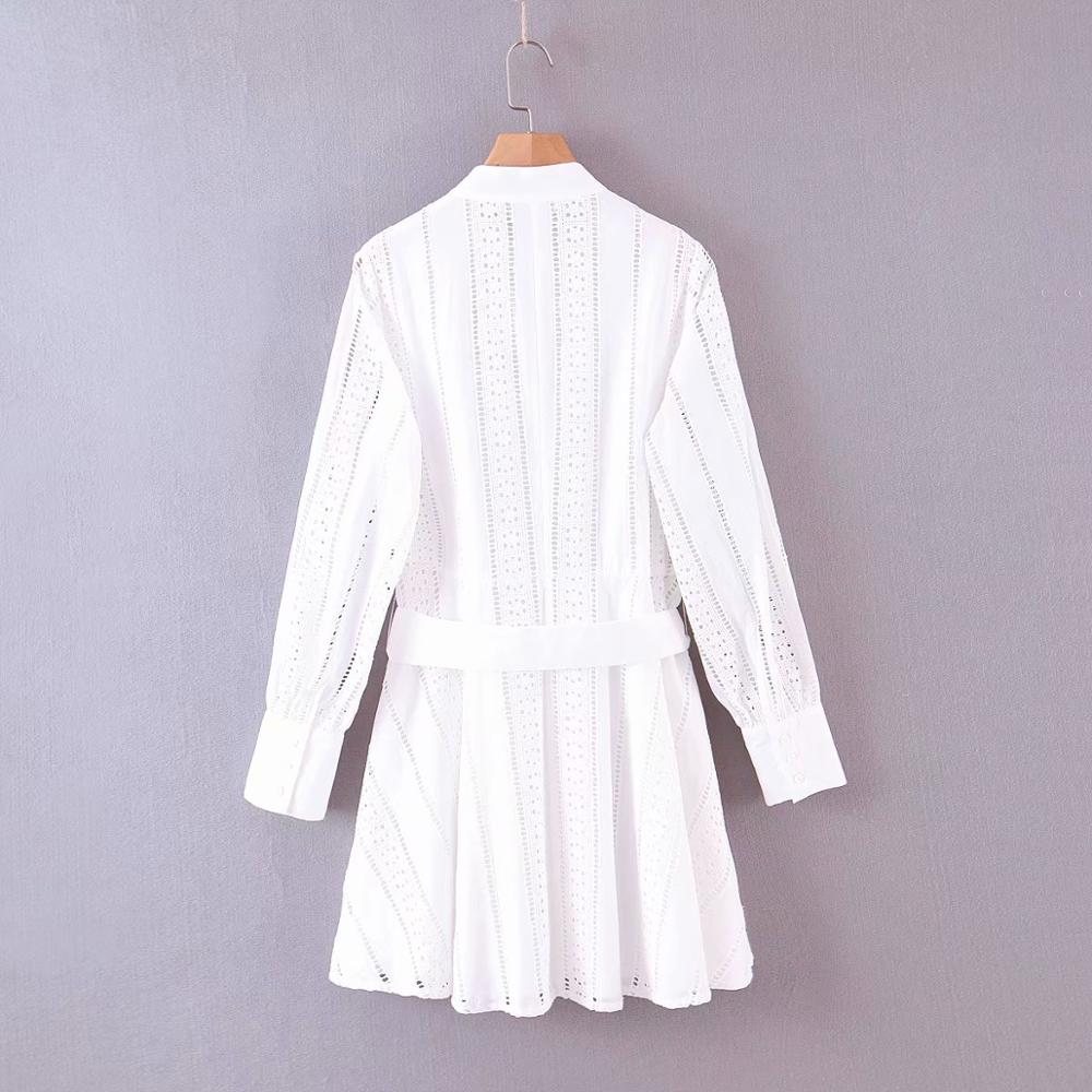 Embroidery Lace Patchwork White Shirtdress