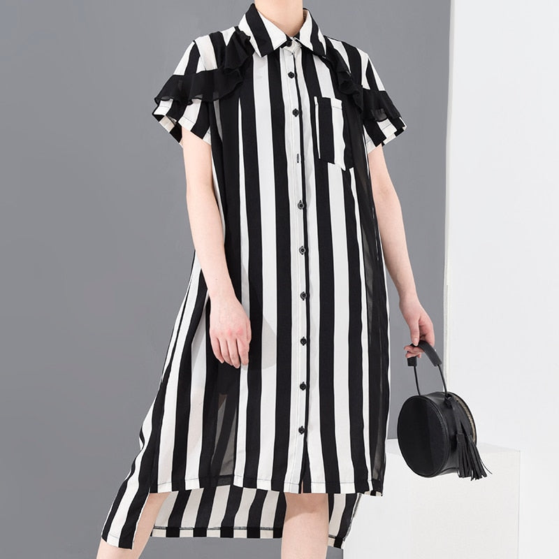 Black Striped Stitch Oversized Shirtdress