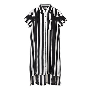 Black Striped Stitch Oversized Shirtdress