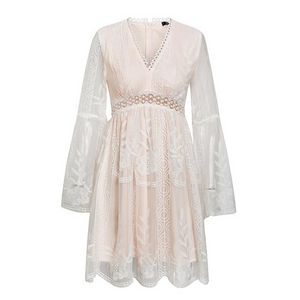 Boho V-Neck Ruffle Summer Dress in Cream