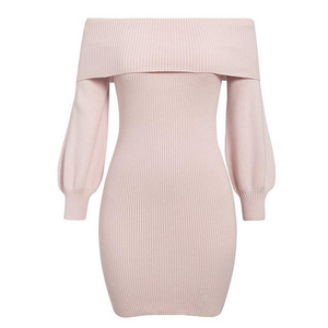 Elegant Pink Off Shoulder Sweater Dress Victoria Ronaldo Elegant Pink Off Shoulder Sweater Dress Victoria Ronaldo