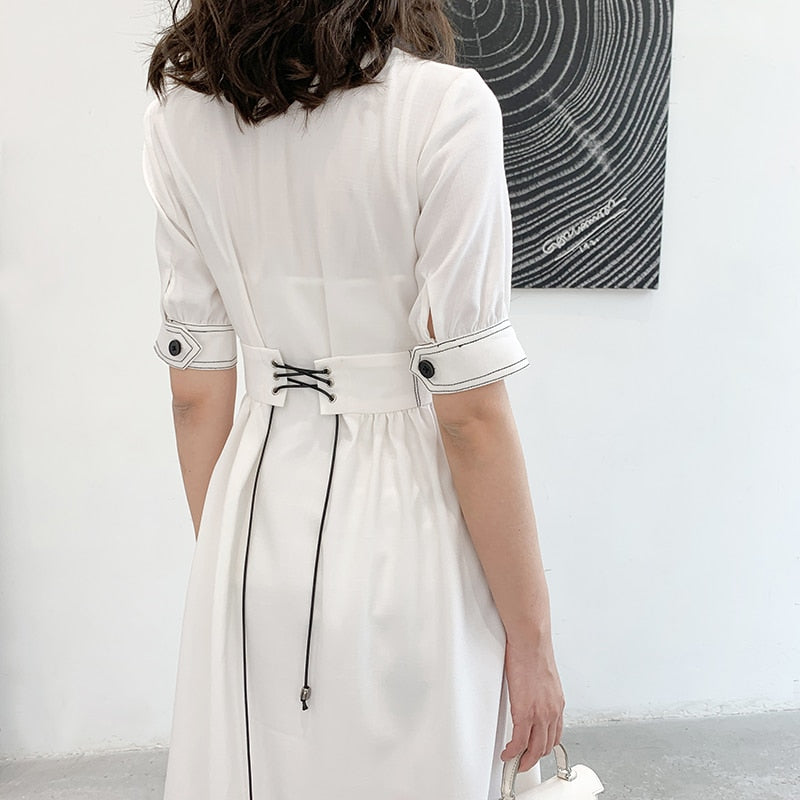 White Back Bandage Elegant Midi Dress