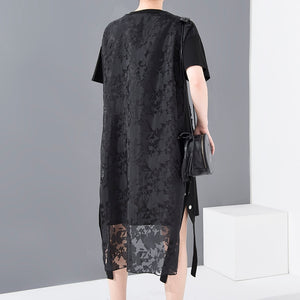 Black Sequin Split Oversized Dress with Back Lace