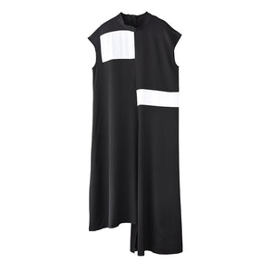 Black & White Irregular Hemline Split Midi Dress
