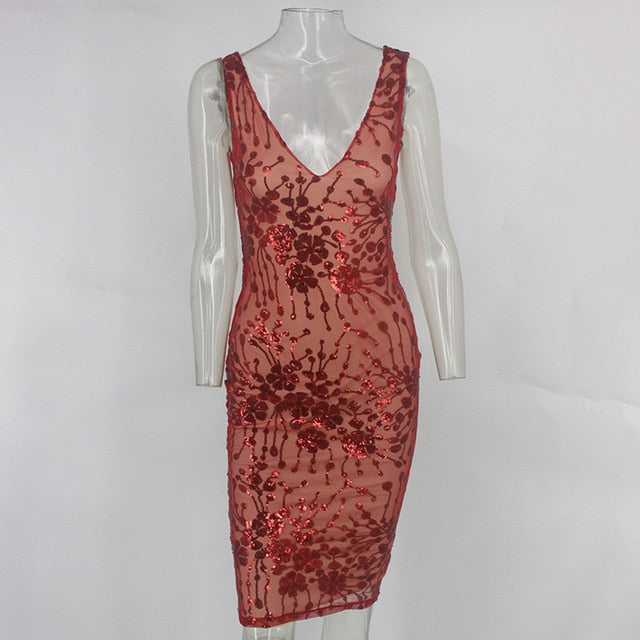 Sleeveless Sequin Lace Sheath Dress