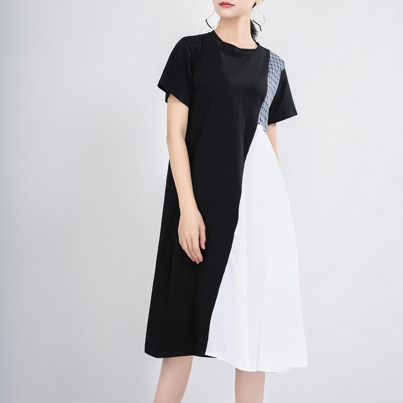 Black Plaid Split Temperament Dress