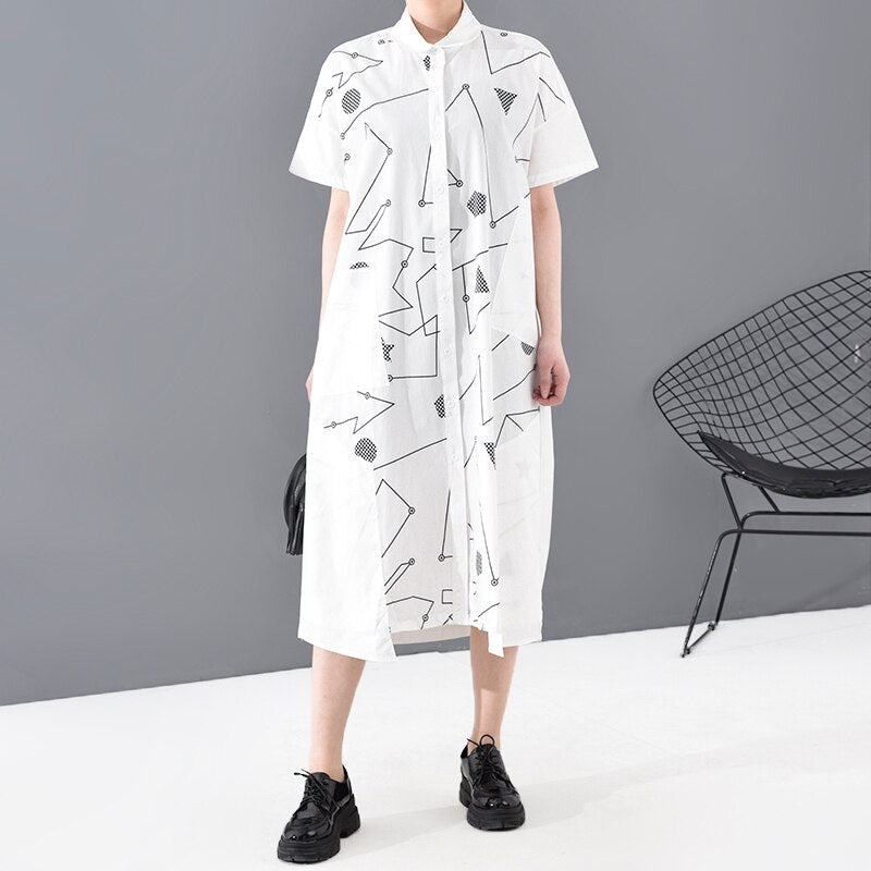 Black & White Pattern Printed Oversized Shirtdress