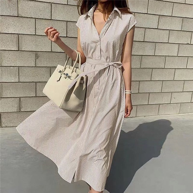Summer Solid Lace Up Shirtdress
