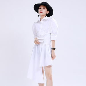 Black & White Pleated Asymmetrical Oversized Shirtdress