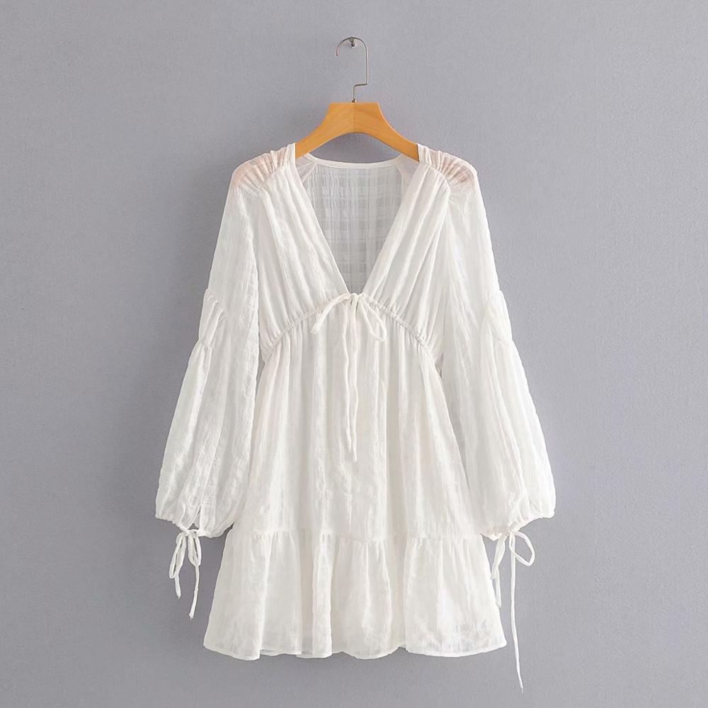 White Chic V-Neck Texture Mini Dress