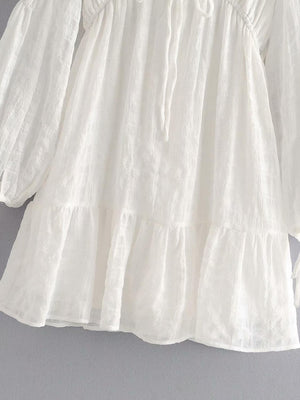 White Chic V-Neck Texture Mini Dress