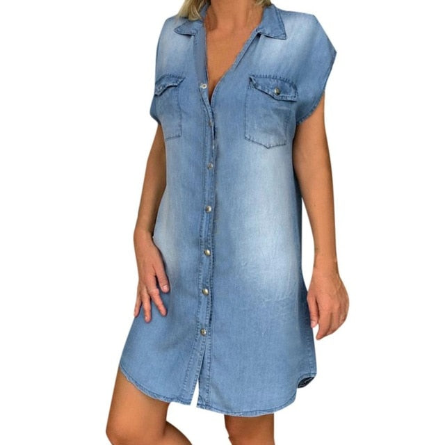 Summer Short Sleeve Denim Dress