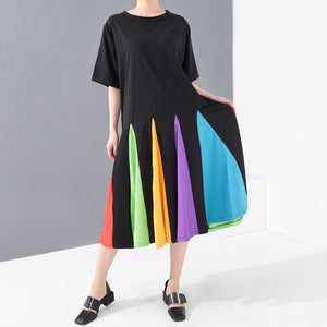 Black Colourful Hem Split Oversized Size Dress