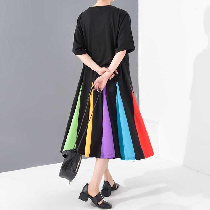 Black Colourful Hem Split Oversized Size Dress