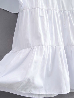 White Flowy Ruffle A-Line Dress