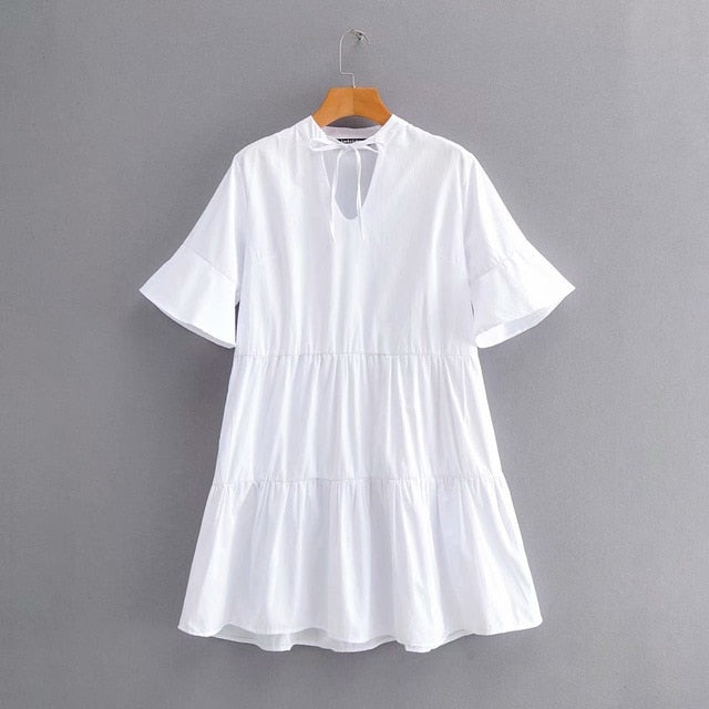 White Flowy Ruffle A-Line Dress