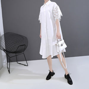 White Lace Sleeve Midi Shirtdress