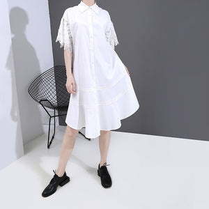 White Lace Sleeve Midi Shirtdress