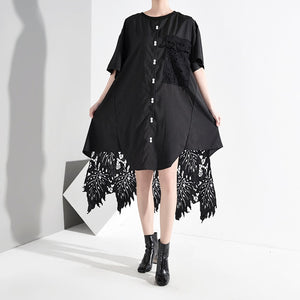 Black Lace Split Oversized Dress