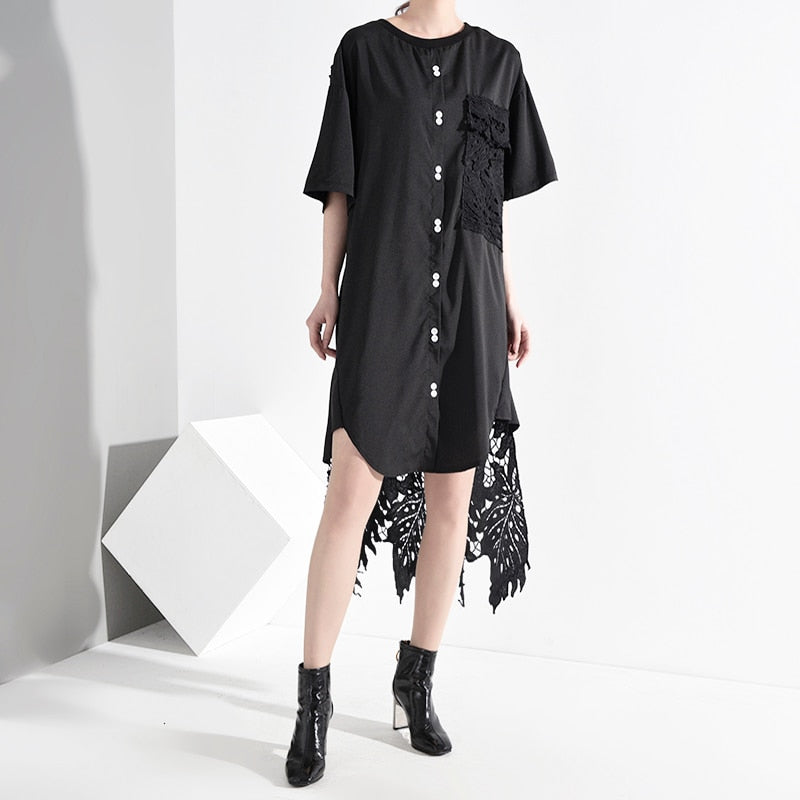 Black Lace Split Oversized Dress