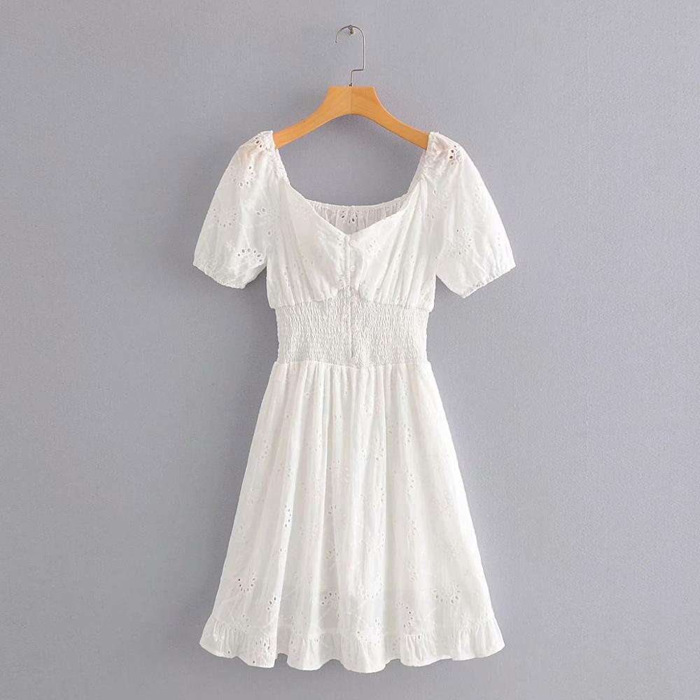 White Lace Embroidery Mini Dress