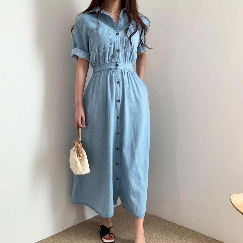 Summer Denim Short Sleeve Shirtdress