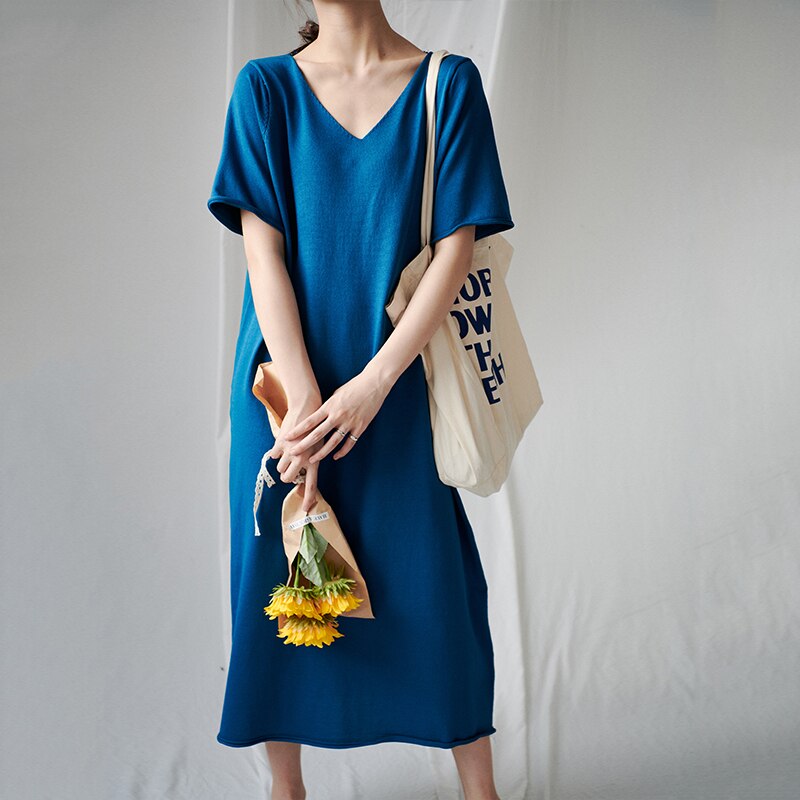 Blue Oversized Midi T-Shirt Dress