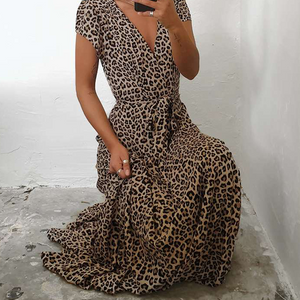 Bohemian Summer V-Neck Leopard Print Maxi Sundress