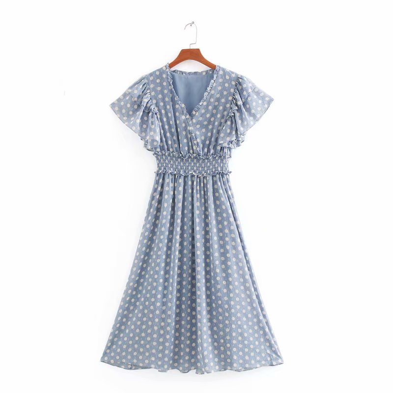 Vintage Blue Polka Dot Midi Dress