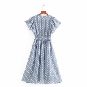 Vintage Blue Polka Dot Midi Dress
