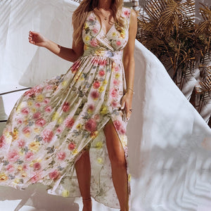 Floral Print Ruffle Boho Summer Maxi Dress