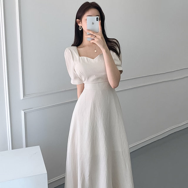 Elegant Square Collar Slim Maxi Dress