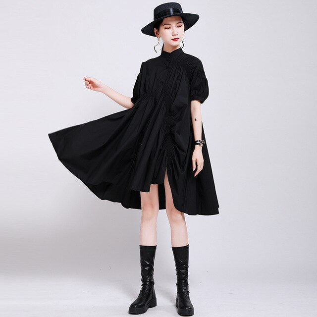 High Neck Pleated Shirtdress